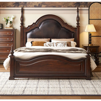 Lit double au design classique avec tête de lit en cuir souple, mobilier français de luxe en bois massif, durable et confortable, Yu Si Ke