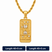 Collier Carte de Tarot en Zircon en Gros, Plaqué Or 18 carats, Chaîne Corde en Acier Inoxydable, Bijoux Tendance