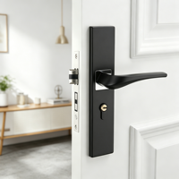 Poignée de porte en alliage d'aluminium massif, noire, silencieuse, avec corps de serrure en acier au manganèse, pour maison, hôtel, bureau, appartement