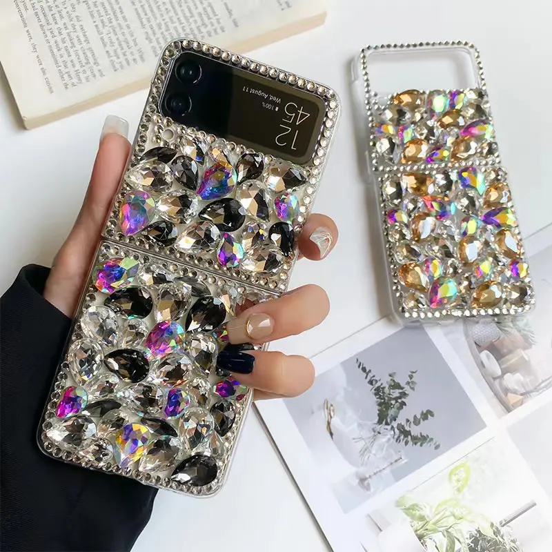 Full Bling Diamond Case Cover Luxury Rhinestones Crystal Pearl Shinny Phone Case For Samsung Galaxy Zflip3 Flod3 S22 S21