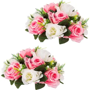 Bola Bunga Pernikahan Hiasan Tengah Meja Bunga Palsu dengan Dasar Bola Ciuman Dekorasi Karangan Bunga Buatan Buket Bunga