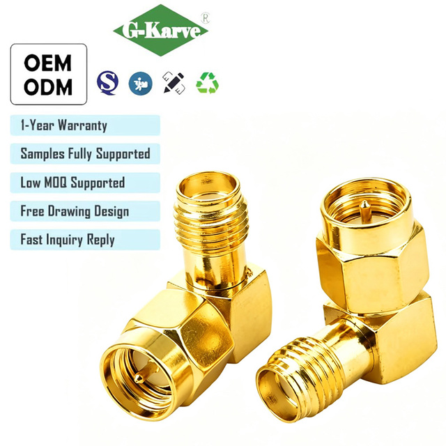 G-karve Antenna Adapter L-Type 90-Degree Right Angle Male Female Solid Copper Gold-Plated RF Connector for Communication