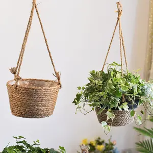 YO006 Hot sale Planter pots round garden flower wicker hanging basket with Plastic lining for home decoration