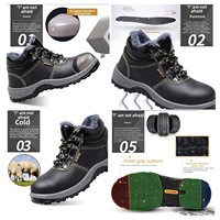 Sepatu Keselamatan Kerja Musim Dingin Kulit Sapi Mid-top Kustom Pabrik, Berujung Baja, Tahan Benturan, Berinsulasi, Anti Tusuk, Berlapis