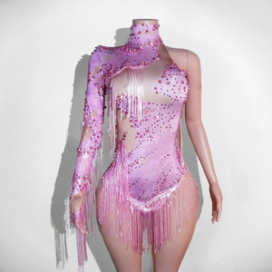 Combinaison sexy scintillante rose lilas avec franges en strass pour femmes, <span class=keywords><strong>tenue</strong></span> de scène pour diva pop, carnaval, girly glam, Kpop, danse - Product Image 3