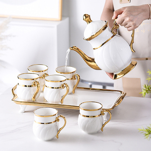 Luxury Gold and White Porcelain Tea <b>Set</b> for 6 Ceramic Tea Tray <b>Set</b> Coffee Tea Cup <b>Set</b> with <b>Teapot</b> - Product Image 4