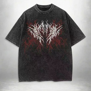 T-shirt streetwear oversize à épaules tombantes, double face, délavé à l'acide, avec motif ailes d'ange gothiques et épines - Product Image 1