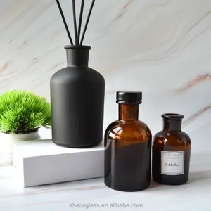 Zwarte Kleur Gecoat Leeg Riet Diffuser Glazen Flessen Aroma Geur Fles Met Rotan Stokken En Kurk