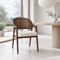 Chaise de salle à manger en bois massif noyer foncé avec dossier en rotin tressé à la main, fauteuil moderne rembourré en ivoire pour salle à manger