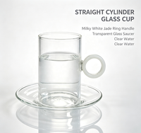 Ensemble de tasses à café en verre transparent avec anse blanche, soucoupe assortie, tasse en verre borosilicate résistante à la chaleur pour thé, latte, maison, café