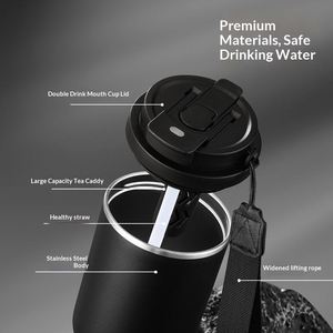 304 Stainless Steel 6th Generation Coffee <b>Cup</b> Car Travel Mug Portable with Handle Rope and Straw Vacuum <b>Insulated</b> Water Bottle - Product Image 4
