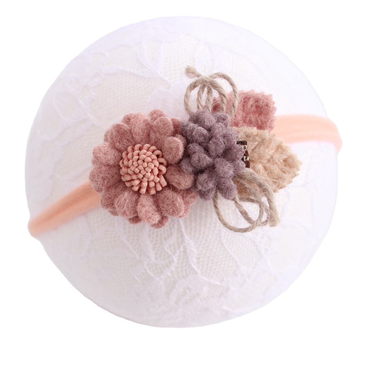 Photography Soft Warm Wool Felt Flower on Nylon Elastic Headband Baby Girl Hair Accessories