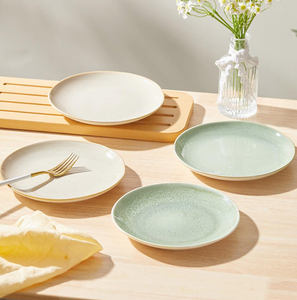 Assiettes et plats en céramique vert et <span class=keywords><strong>beige</strong></span> de 8,5 et 10,5 pouces avec finition émaillée, vente en gros en vrac pour la restauration - Product Image 2