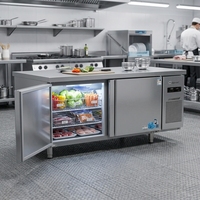 Réfrigérateur-congélateur professionnel en acier inoxydable de 1,8 m à double température, refroidissement direct, 2 portes, plan de travail, grande capacité, sous comptoir