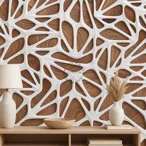 Carta da Parati Murale con Texture ad Anelli d'Albero e Griglia Metallica Bianca <span class=keywords><strong>3D</strong></span> per Decorazione Domestica - Product Image 4