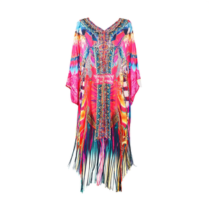 Traje de baño de talla grande para mujer, kimono con estampado bohemio, bata de playa con flecos largos, ropa exterior para traje de baño WS16025 - Product Image 2