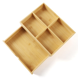 Office desktop bamboo four-compartment <b>drawer</b> <b>storage</b> <b>box</b> for stationery and books, a unique retro student-style organizer. - Product Image 2