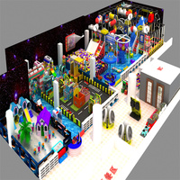 Structure de jeu pour enfants sur le thème de l'espace, en aluminium, design personnalisé, avec piscine à balles, toboggan, trampoline et jeux souples