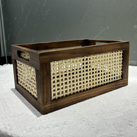 Boîte de rangement de bureau japonaise en bois massif Panier de rangement en rotin rétro Boîte de finition pour livres et collations pour cosmétiques