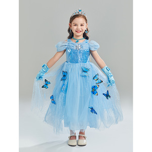 Vestidos Largos Azules de Princesa <span class=keywords><strong>Cenicienta</strong></span> con Mariposas Azules para Fiestas, Vestidos para Niñas MAC-85 - Product Image 5