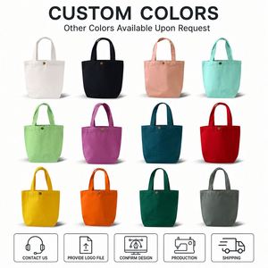 Embroidery Logo Cotton Canvas <b>Bag</b> Reusable Mini Shopping <b>Tote</b> <b>Bag</b> With Metal Button Portable Hand <b>Lunch</b> <b>Bag</b> for Textile Packing - Product Image 2