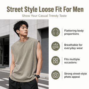 Débardeur sans manches en coton lourd tricoté 305G, coupe ample, col rond, tons terreux, style streetwear estival pour homme <span class=keywords><strong>XINCHAO</strong></span> - Product Image 3
