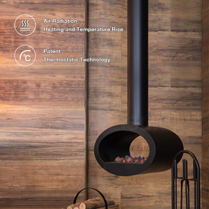Caminetto Elettrico Moderno MEISU.CH da Soffitto, Mensola Flottante in Acciaio, Decorativo da Parete - Product Image 3