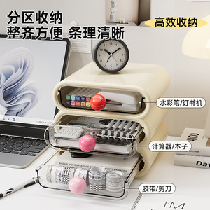 Transparent Cosmetic Storage Box Creamy White Gradient Pink <b>Rectangle</b> Minimalist Desktop Organizer for Home Bedroom Makeup - Product Image 5