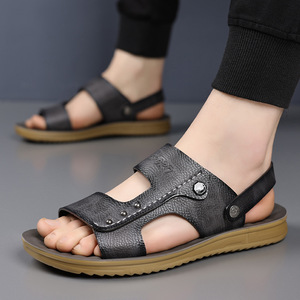 Sandalias con Correa en T para Hombre, Cuero Genuino, Punta Abierta, Suela de EVA Antideslizante, Zapatos Casuales de Verano - Product Image 4