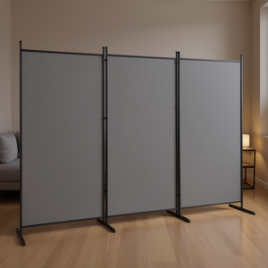 Paravent pliable 6FT en tissu polyester gris avec cadre en acier carbone, design minimaliste, 3 panneaux, cloison opaque - Product Image 2