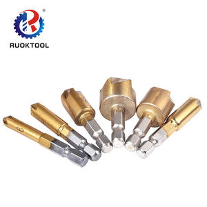 6 buah <span class=keywords><strong>Set</strong></span> mata bor Countersink <span class=keywords><strong>1</strong></span>/<span class=keywords><strong>4</strong></span> "Hex Shank HSS Countersink Talang 5 Flute Countersink 90 derajat untuk Kayu perubahan cepat 6-19mm - Product Image 5