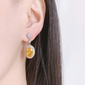 Venta al por mayor de fábrica: Conjunto de pendientes y collar de circonita cúbica amarilla de 8*12mm con engaste ovalado chapado en oro y cobre, ecológico y de moda. - Product Image 6