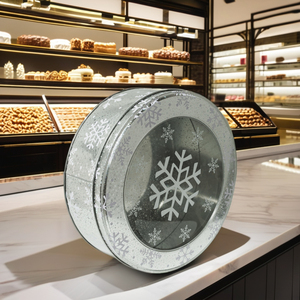 Tùy chỉnh sang trọng giáng sinh Vòng tinplate Cookie Biscuit Đóng gói hộp có thể tái chế với cửa sổ <span class=keywords><strong>Apet</strong></span> cho thực phẩm bánh mì sô cô la - Product Image 5