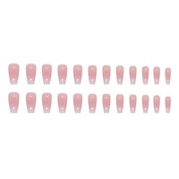 Uñas postizas de cobertura completa, rosa nude, medianas, estilo ataúd, con efecto degradado plateado y purpurina fina, hechas a mano.