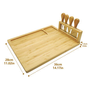 Papan potong bambu besar tahan lama dan Set pisau pemotong 4 potong Charcuterie kreatif papan keju dan blok tukang daging - Product Image 2