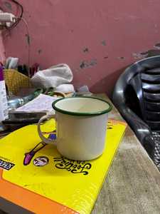 Taza de Café Retro Esmaltada con Borde Verde, Asa Ancha, Boca Ancha, para Camping, Viajes, Color Sólido, Apta para Lavavajillas - Product Image 4
