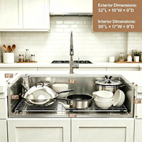 Wastafel dapur stainless steel handmade persegi panjang 18 Gauge R10 single bowl undermount dengan saringan bawah dan strainer