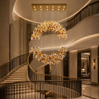 Grand lustre circulaire en verre cristal à dégradé de couleurs, luminaire suspendu de luxe pour hall d'hôtel, villa, plafond haut