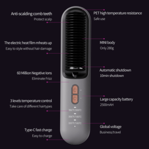 Draadloze elektrische hete kam, haarstrekkerborstel, krultang, anti-verbrandingsbescherming - Product Image 5