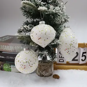 Vente en gros de boules de verre suspendues pour décoration d'arbre de Noël ornements de vacances modernes pentagramme blanc boules de verre décorées à la main