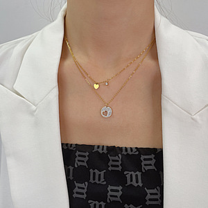 Nouveau Design Lovely <span class=keywords><strong>Coeur</strong></span> <span class=keywords><strong>Et</strong></span> Lune Charmes Collier Étanche Plaqué Or En Acier Inoxydable Couche Chaînes Collier Bijoux Pour Dame - Product Image 5