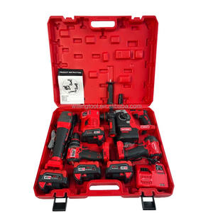 Juego de herramientas eléctricas inalámbricas 10 en 1, Rojo, sin escobillas, martillo, <span class=keywords><strong>taladro</strong></span>, llave de impacto, ángulo, 4 máquinas, 4 baterías, 2 cargadores, sin llave, OEM - Product Image 2