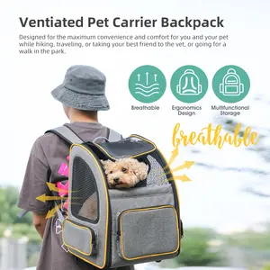 Bolsa de transporte de mascotas personalizada para viajes al aire libre, mochila transpirable de almacenamiento multifunción para perros