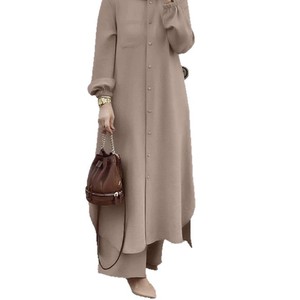 Nuovo Set Abaya Musulmano a <span class=keywords><strong>Due</strong></span> Pezzi, Vestito Largo con Bottoni e Pantaloni a Gamba Larga, Outfit Islamico Modesto per Donne di Dubai - Product Image 5