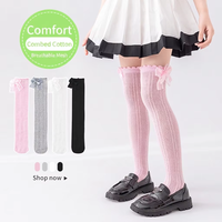Chaussettes hautes respirantes et antibactériennes en coton tricoté pour bébés et tout-petits filles, avec grand nœud, design mignon et ajouré, personnalisables pour l'été