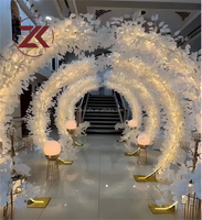 Arche de bienvenue pour mariage ZKAI, support de toile de fond avec éclairage LED, arche décorative blanche en forme de feuille pour allée de mariage