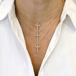 Luxurious 14K Solid Gold Yellow Gold Cross Pendant Necklace 27 Diamonds IGI Certified Link Chain Exquisite Baguette Diamond - Product Image 1
