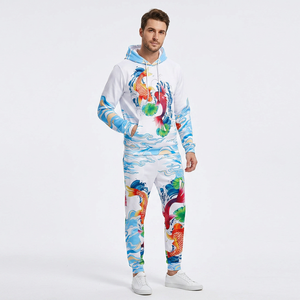 Chándal de Sublimación para Hombre, con Capucha, Estampado Informal, Transpirable, de Poliéster, para Primavera, Color Blanco con Diseño de Peces Koi - Product Image 1