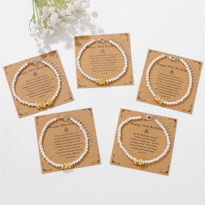 Bracelet de perles de pierre rondes de 4mm 30e/40e/50e/60e/70e <span class=keywords><strong>anniversaire</strong></span> cadeau Bracelet avec cartes de vœux pour maman, femme, grand-mère - Product Image 2