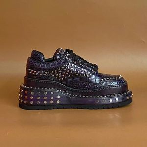 Luxury 100% Crocodile Leather Oxford <b>Shoes</b> for Men – Electric Blue <b>Gothic</b> Punk Design with Rivet Embellishments & Elevator Chunk - Product Image 3